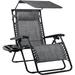 Folding Zero Gravity Outdoor Recliner Patio Lounge Chair w/Adjustable Canopy Shade Headrest Side Accessory Tray Textilene Mesh - Gray