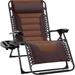 Oversized Padded Zero Gravity Chair Folding Outdoor Patio Recliner XL Anti Gravity Lounger for Backyard w/Headrest Cup Holder Side Tray Polyester Mesh - Espresso/Brown