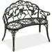 Outdoor Bench Steel Garden Patio Porch Loveseat Furniture for Lawn Park Deck Seating w/Floral Rose Accent Antique Finish - Black/Green
