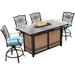 Traditions 5-Piece High-Dining Set in Blue with 4 Tall Swivel Chairs and a 30 000 BTU Fire Pit Dining Table