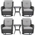 Rilyson Wicker Rocking Chair Swivel Chairs \u2013 6 Piece Rocker Patio Furniture Set Rattan Rocking Bistro Sets with Glass Top Side Table for Outdoor Porch Deck Garden Backyard(Mixed Grey