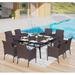 MFSTUDIO Patio Furniture Set for 8 9 Piece Outdoor Dining Set 8 Rattan Dining Chairs with Removable Cushions and 1 Square Dining Table 1.57 Umbrella Hole