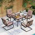 7PCS Outdoor Patio Dining Set 6 Spring Motion Chairs with Cushion 1 Rectangular Expandable Table Porch Lawn Backyard Garden Furniture Sets Beige