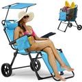 ABORON Folding Beach Chair for Adults Heavy Duty Beach Chair with Canopy Shade Foldable Beach Lounge Chair with Footrest 2 in 1 Beach Chair with Integrated Wagon Pull Cart Combination Large Wheels