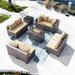 Kullavik 13 Pieces Outdoor Patio Furniture with 43 55000BTU Gas Propane Fire Pit Table PE Wicker Rattan Sectional Sofa Patio Conversation Sets Grey