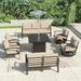 Gotland Aluminum Patio Furniture Set 8 Pieces 9 Seat Metal Outdoor Furniture Conversation Set w/Patio Square Table Heater &Swivels Sand