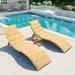 Outdoor Patio Wood Portable Extended Chaise Lounge Set with Foldable Tea Table for Balcony Poolside Garden Brown Cushion