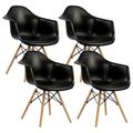 CRIXLHIX Set of 4 Dining Chairs -Century Modern Dining Room Plastic Chairs Outdoor Side Chairs with Wood Legs for Kitchen Black