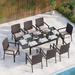 MFSTUDIO Outdoor Patio Dining Set 9 PCS Patio Furniture Set with Extendable Metal Table and 8 Rattan Wicker Chairs Beige Cushion