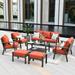 HOOOWOOO Outdoor Patio Furniture Set with Fire Pit Table 6 Pcs Steel Frame Wicker Patio Conversation Sets with Patio Sofa Chairs and Ottoman Gray