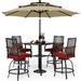 & William Patio Bar Set 6 Piece Outdoor Dining Table and Chairs Metal Furniture Set with 4 Swivel Bar Stools 1 Square Bar Height Table and 3-Tier 10ft Patio Umbrella Navy