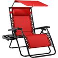 Folding Zero Gravity Outdoor Recliner Patio Lounge Chair w/Adjustable Canopy Shade Headrest Side Accessory Tray Textilene Mesh - Crimson Red