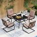 7 Piece Outdoor Patio Dining Set 6 Spring Motion Cushion Chairs 1 Rectangular Table with 1.57 Umbrella Hole Furniture Sets for Lawn Backyard Garden Red