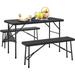 JIAH 3 Piece Folding Picnic Table with Benches 47.2 Faux Rattan Patio Set with Mesh Bag Heat-Resistant & Waterproof for Indoor Outdoor Use Black