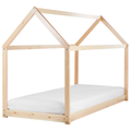 Hausbett für Kinder Hellbraun aus Holz 90 x 200 cm mit Lattenrost Bettgestell Hausform Kinderzimmer Kinderbett Jugendbett