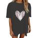 WEAIXIMIUNG Women s Casual Fashionable Baseball Heart Print Crew Neck Oversized T Shirt Western Shirts for Women Plus Size 2024 M Dark Gray