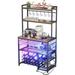 FJU Bar Cabinet for Home with Outlet and LED Light for Living Room with Glass Holder Movable Storage Shelf 4-Tier Durable Coffee Bar Cabinet