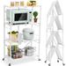 FJU Foldable 4-Tier Storage Shelving Unit with Lockable Wheels Space-Saving Organizer Rack for Home and Office Freestanding Metal Rack 1 Piece White