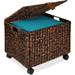 Water Hyacinth Rolling Filing Cabinet Woven Mobile Storage Basket Portable File Organizer for Legal & Letter Size Memos w/Lid 4 Locking Wheels - Brown