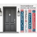 72in 4th of July Welcome Sign Patriotic Wooden Porch Decor Vertical Stars & Stripes Independence Day Outdoor Rustic Farmhouse Style