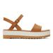 TOMS Women's Brynn Tan Leather Platform Sandals Brown/Natural, Size 8