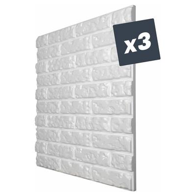 Lot de 3 Panneaux muraux décoratif 3D Polystyrène effet Briques - 60x60x2,5 cm - 1,08m2 - Blanc