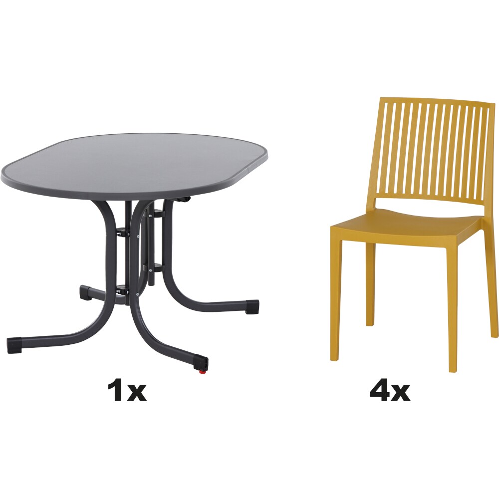 SIENA GARDEN Urban Lights Set 5teilig Lane Stuhl gastrotauglich mustard mit Tisch Paco 140x90 Image