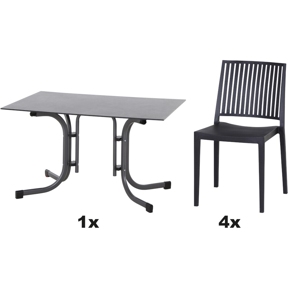 SIENA GARDEN Urban Lights Set 5teilig Lane Stuhl gastrotauglich anthrazit mit Tisch Sola 120x80 Image