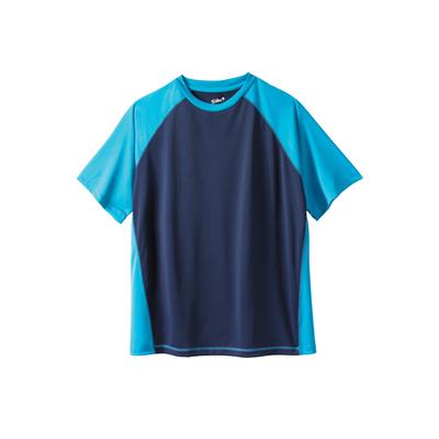 Men's Big & Tall Raglan sleeve swim shirt by KS Island in Navy Electric Turquoise (Size 3XL)