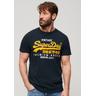 Print-Shirt SUPERDRY ""SD-VL DUO TEE"" Gr. S, blau (eclipse navy) Herren Shirts Mit Cracked Print