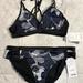 Athleta Swim | Athleta Two Piece Navy Swimsuit With White Floral Print, Sizes: M Top, L Bottom | Color: Blue/White | Size: M Top, L Bottom