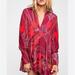 Free People Dresses | - Free People Floral V Neck Feild Of Flowers Long Sleeve Tunic Mini Dress M | Color: Pink/Red | Size: M