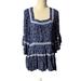 Free People Tops | Free People Short Sleeve Talk About It Tiered Blouse Tunic Blue Floral Womens S | Color: Blue/White | Size: S