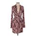 The Andamane Casual Dress - Mini V-Neck Long sleeves: Pink Zebra Print Dresses - Women's Size 40