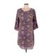 Pink Owl Casual Dress - Shift: Burgundy Print Dresses - Women's Size Large