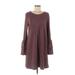 Ann Taylor LOFT Casual Dress - A-Line Scoop Neck Long sleeves: Burgundy Marled Dresses - Women's Size Medium