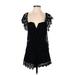 Yumi Kim Casual Dress - Mini Plunge Short sleeves: Black Print Dresses - Women's Size X-Small