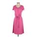 Talbots Casual Dress Scoop Neck Short sleeves: Pink Print Dresses - Women's Size Small