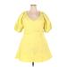 Tanya Taylor Casual Dress - Mini V Neck Short sleeves: Yellow Solid Dresses - Women's Size 18