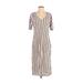 Trafaluc by Zara Casual Dress - Midi: Tan Stripes Dresses - Women's Size Small