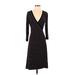 Max Studio Casual Dress - Midi Plunge 3/4 sleeves: Black Color Block Dresses - Women's Size Small