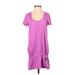 Lole Casual Dress - DropWaist Scoop Neck Short sleeves: Purple Solid Dresses - Women's Size X-Small