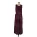 Merona Casual Dress - Midi Scoop Neck Sleeveless: Burgundy Stripes Dresses - Women's Size Medium