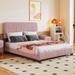 Queen Size Upholstered Platform Bed, Velvet Fabric Bed Frame