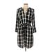 Ann Taylor LOFT Outlet Casual Dress - Shirtdress V-Neck 3/4 sleeves: Gray Plaid Dresses - Women's Size Large Petite