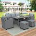 6-Piece Outdoor Rattan Wicker Set Patio Garden Backyard Sofa, Chair, Stools and Table,Gray Rattan+Gray Cushion