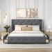 Queen Linen Fabric Platform Bed w/Wingback Tufted Headboard&4 Drawers