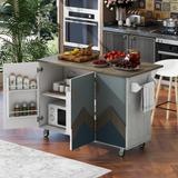 Retro Mountain Wood 47"D Kitchen Island with Drop Leaf, Cabinet with Storage Rack, Farmhouse Rolling Kitchen Cart on Wheels