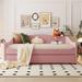 Teddy Fleece Full Size Upholstered Daybed with Light & Trundle, Pink