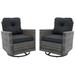 2 Pieces Outdoor Gray Rattan 360 Degree Swing Patio Conversation Chair Set with Cushions